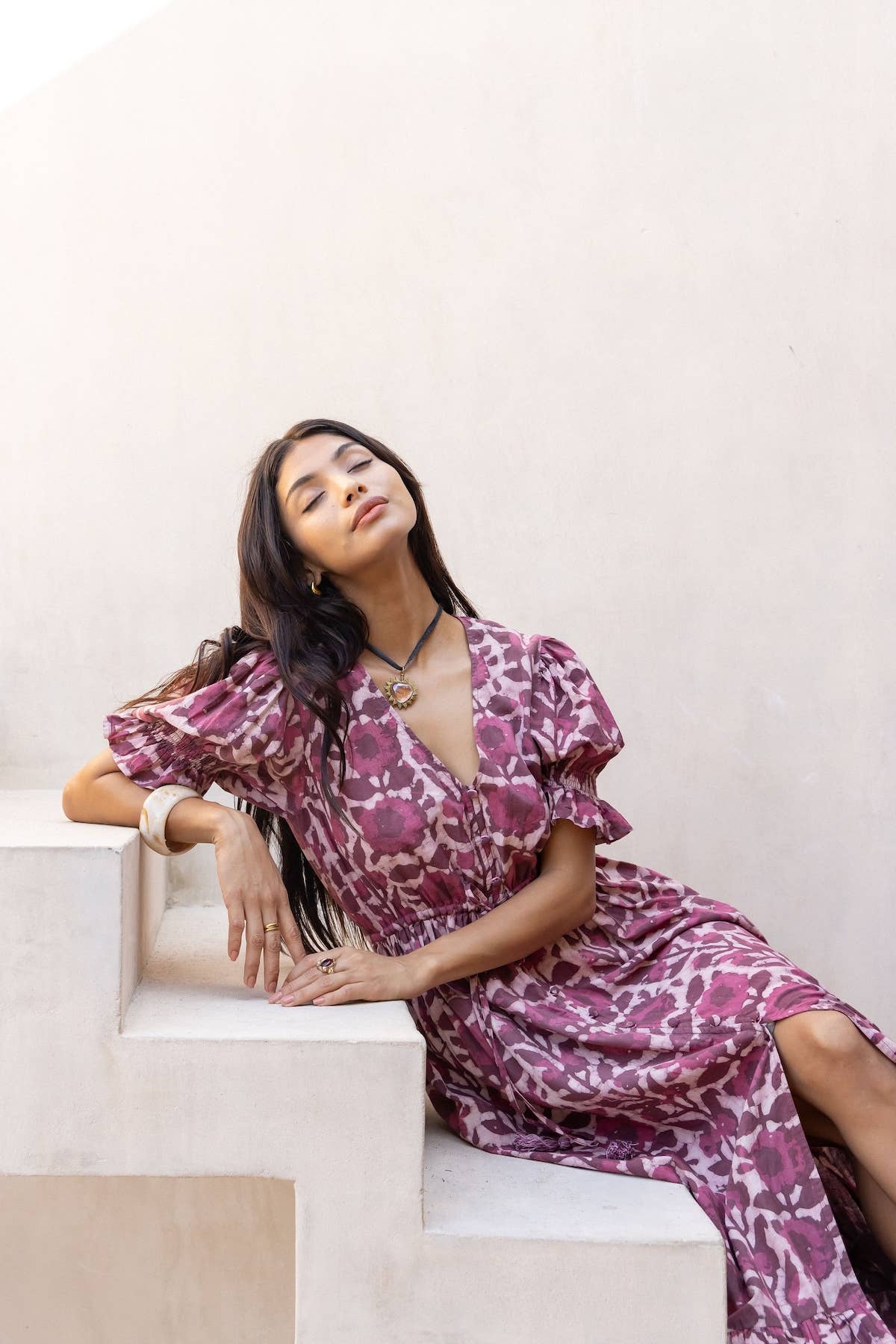 Hand Block Printed Naturally Dyed Cotton Maxi Dress (Emelie)