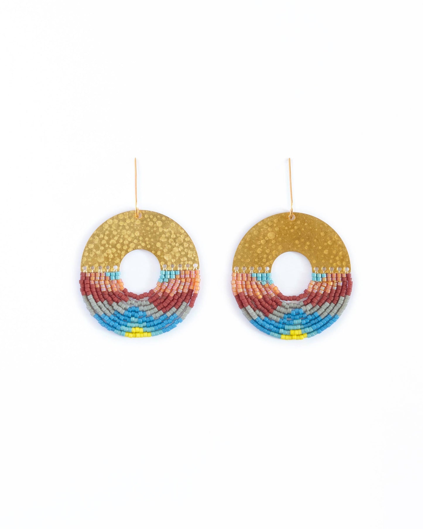 Beaded Handwoven Organic Circular Fringe Earrings (Earth)
