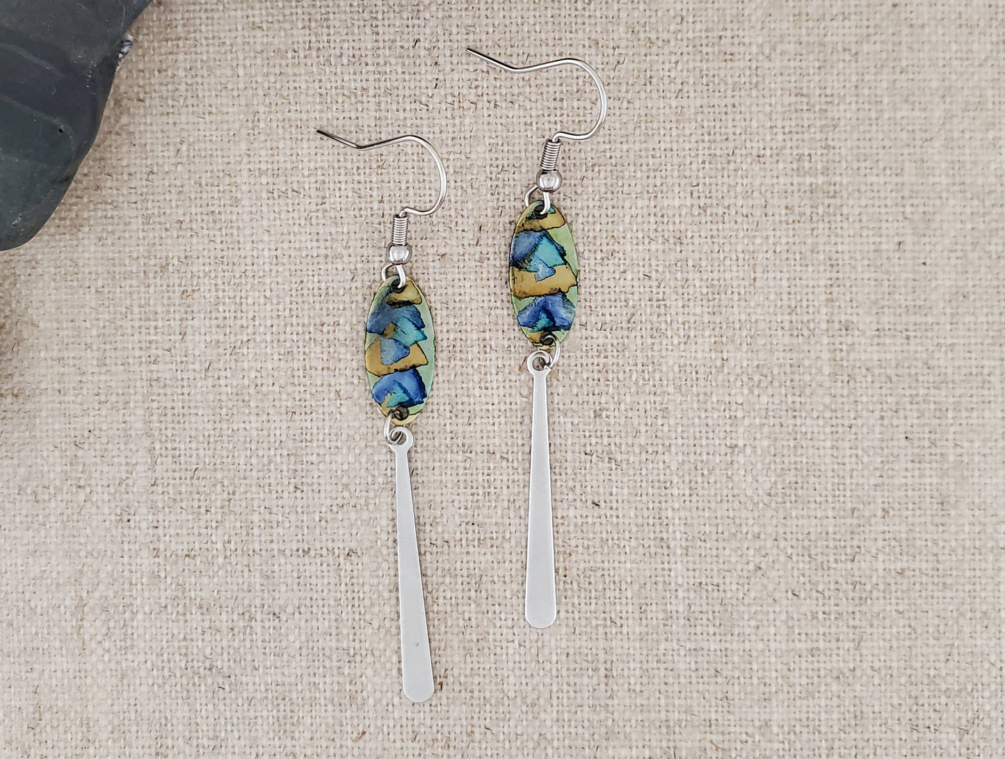 Alcohol Ink Stainless Steel Thin Drop   Earrings