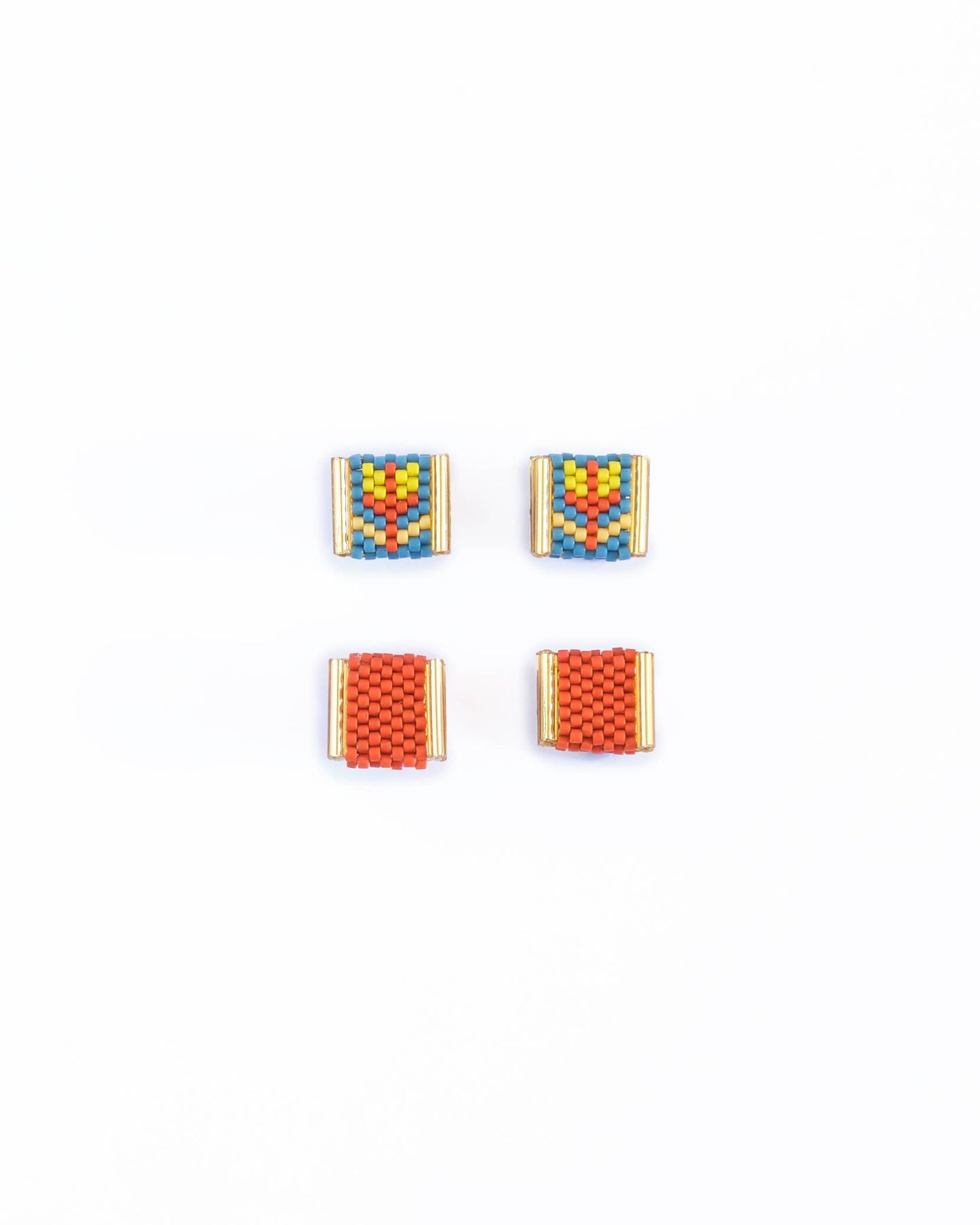 Beaded Handwoven Tulip Stud Pack (Teal/Rust)