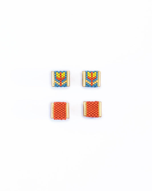Beaded Handwoven Tulip Stud Pack (Teal/Rust)