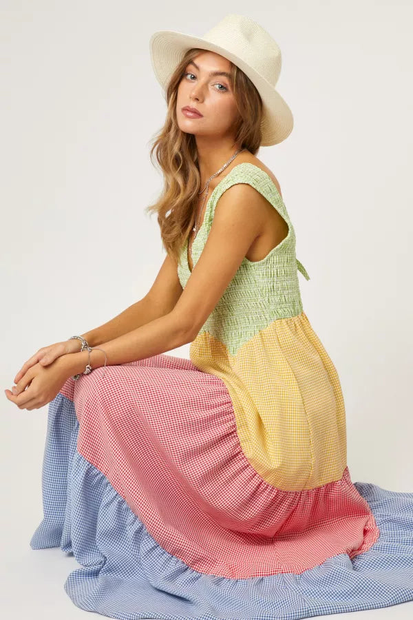 BACK TIE TIERED SKIRT MAXI DRESS