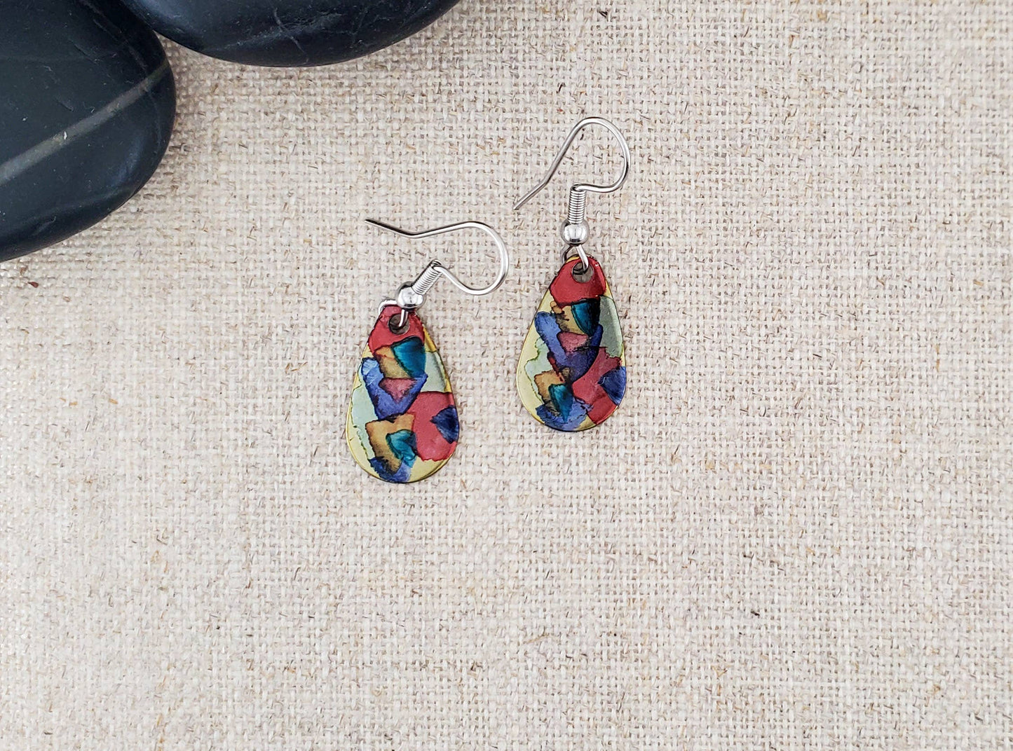 Alcohol Ink Stainless Steel Small Teardrop Earrings