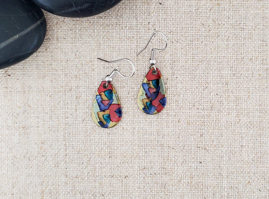Alcohol Ink Stainless Steel Small Teardrop Earrings