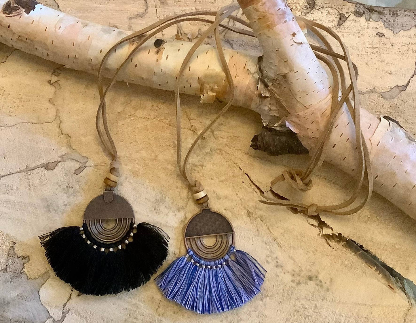 Necklace, tassel necklace, suede necklace