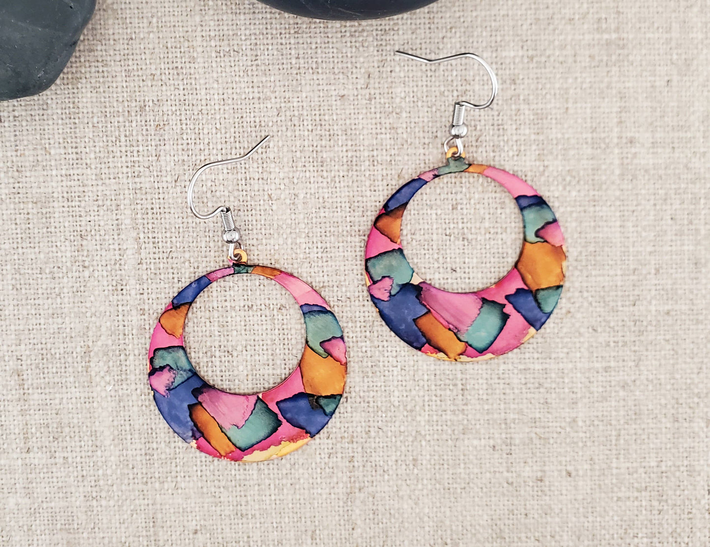 Alcohol Ink Copper Circle GoGo Earrings