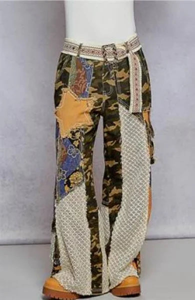 Retro Patchwork Crochet Boho Wide-Leg Pants