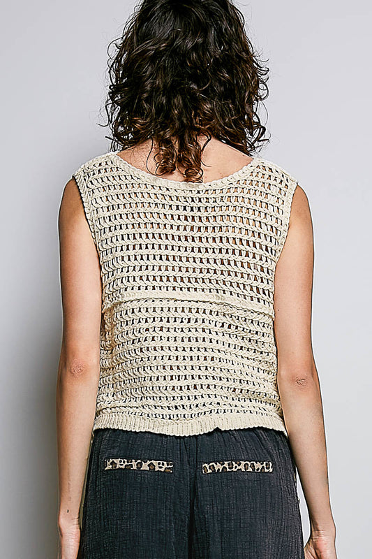 Crochet V neck button up