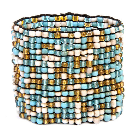 Glass beaded stretch bracelet hand loomed caribe turquoise