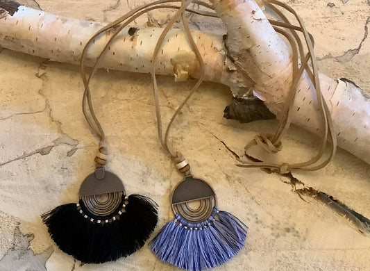 Necklace, tassel necklace, suede necklace