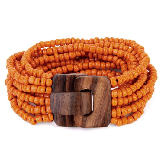 Wood mini buckle glass beaded bracelet in antique orange